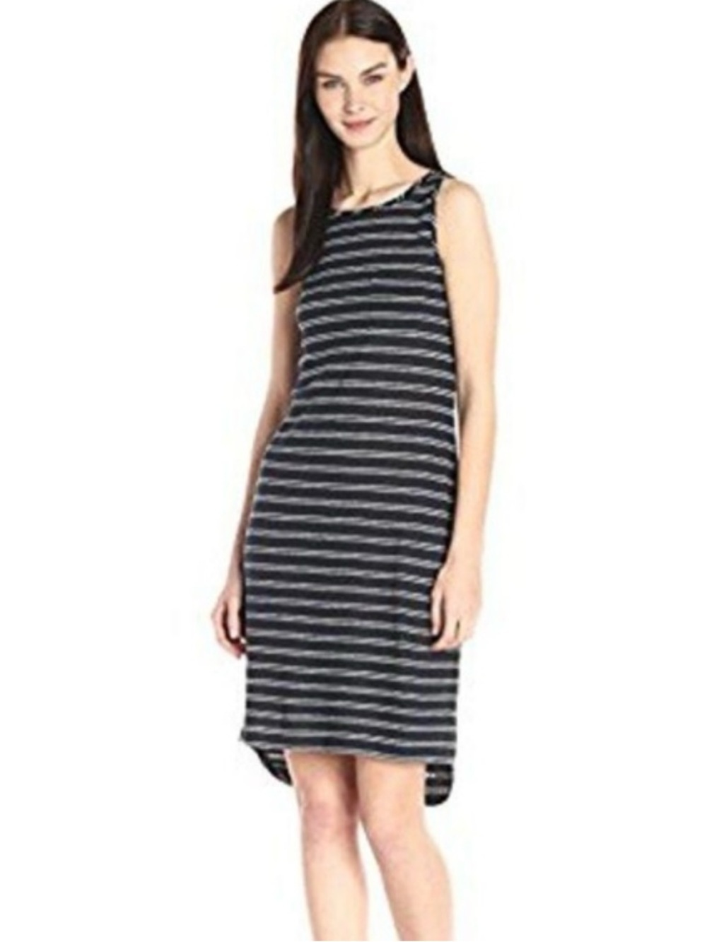 Vince 100% Linen Striped Navy Nautical Midi Lightweight Spring Sleeveless Dress